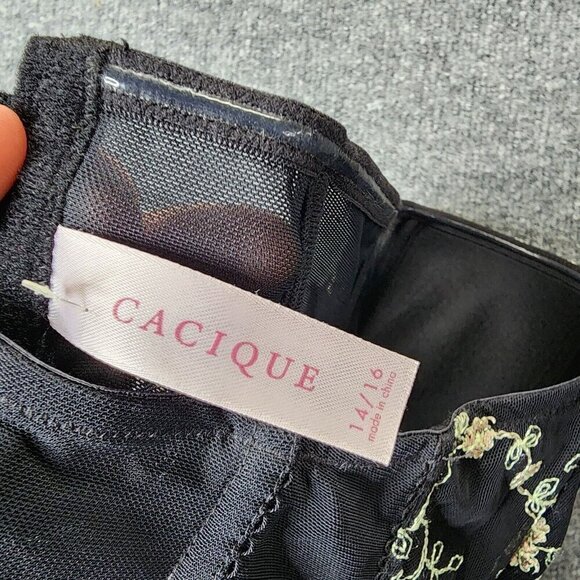 CACIQUE Embroidered Black Lime Green Coreset Lace Up Boning Size 14/16 - Picture 9 of 13